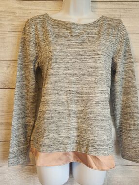 White House Black Market XS Layered Hem Knit Top Gray Pink Chic